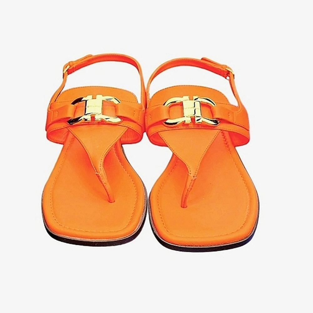 Like new, worn once, SALVATORE FERRAGAMO Gancini Leather Flat Sandals